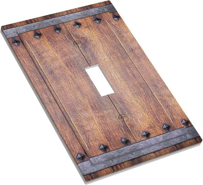 Decorative Light Switch Cover Rustic Farmhouse Barn Door Vintage Wood 1 Gang Wall Plate Cover Single Toggle Outlet Covers Switchplate Electrical Faceplate for Bathroom Cabin Decor（2 Pack）
