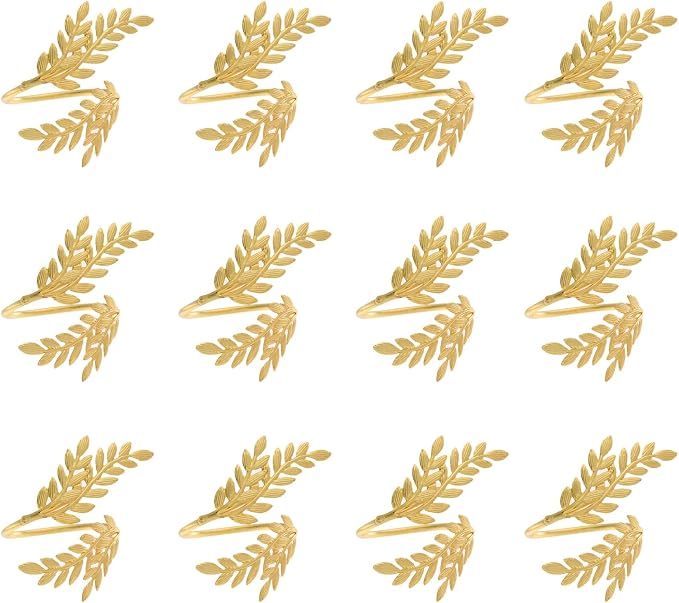 14K Gold Napkin Rings Set of 12, Metal Gold Leaf Napkins Rings Holder Buckles - Image 8