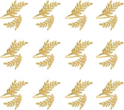 14K Gold Napkin Rings Set of 12, Metal Gold Leaf Napkins Rings Holder Buckles - Image 8