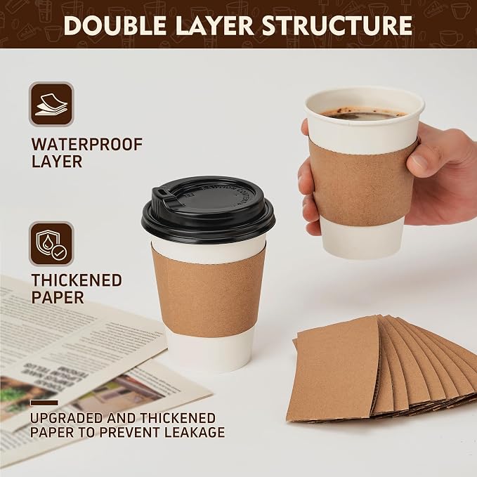 YEEHAW 12 oz Disposable Paper Coffee Cups, 100 Pack | Includes Lids & Sleeves - Image 5