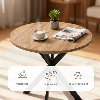 31.5" Round Dining Table and Chairs Set for 2, Small Dining Table Chairs Set Space-Saving, Round Table Set with Upholstered Chairs for Kitchen Dining Room Apartment(Natural + Black)