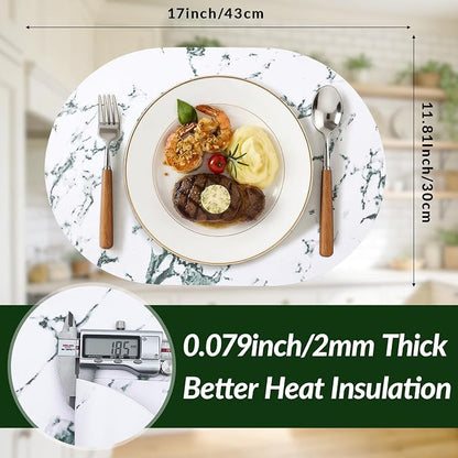 Placemats Set of 4, 11.8 x 17 Inch, Marble | Heat Resistant Oval Faux Leather - Image 3