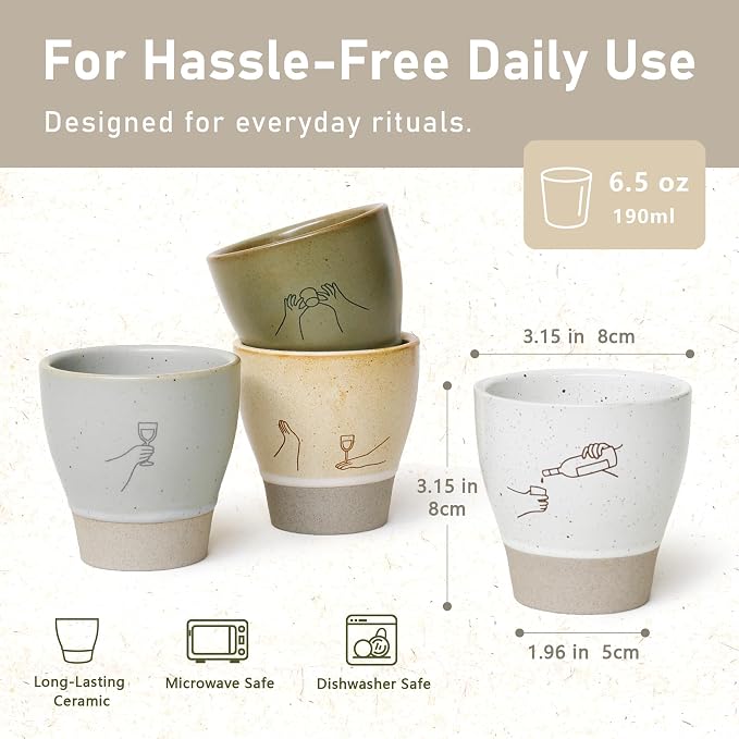 Jottings Retro Cute Handleless Japanese Tea Ceramic Cup 6.5 oz, Cheers - Image 4