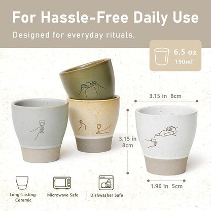 Jottings Retro Cute Handleless Japanese Tea Ceramic Cup 6.5 oz, Cheers - Image 4
