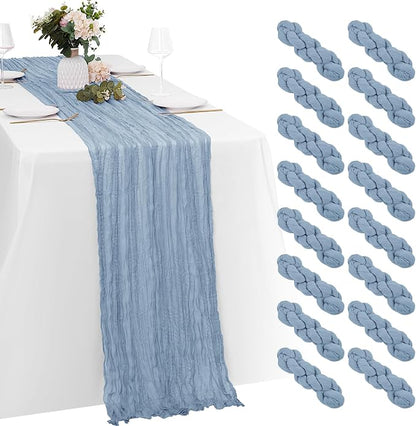 16 Pack Dusty Blue Cheesecloth Table Runners 20x120 Inch Gauze Table Runner by Yorcari