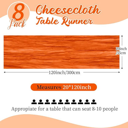 8 Pack Orange Cheesecloth Table Runners 20x120 Inch Gauze Table Runner 10FT - Image 2
