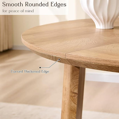 OKD 47" Dining Table for 4-6, Round Dining Room Table with Triangular Structure Pedestal Stable Base, Curved Table Edge, Circle Kitchen Tables for Dining Room, Kitchen, Light Tree Knot