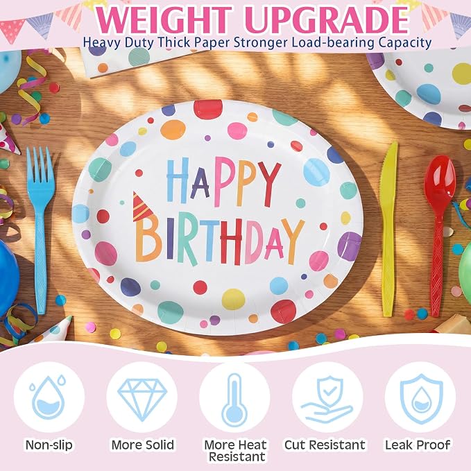 350 Pcs Happy Birthday Party Supplies Oval Paper Plates Set - Image 4