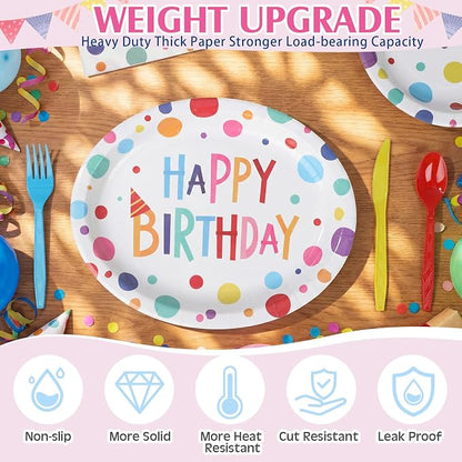 350 Pcs Happy Birthday Party Supplies Oval Paper Plates Set - Image 4