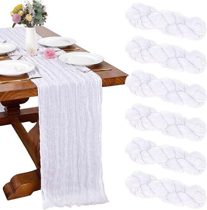 6 Pack White Cheesecloth Table Runner 35 x 120 Inch | Boho Gauze Fabric by RestfulGlow
