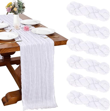 6 Pack White Cheesecloth Table Runner 35 x 120 Inch | Boho Gauze Fabric by RestfulGlow