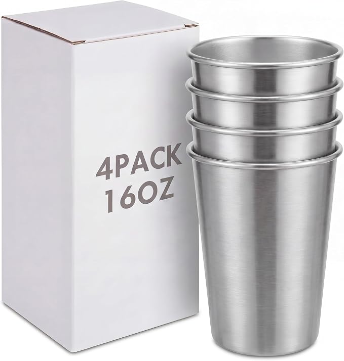 Mimorou 4 Pack 16 oz Stainless Steel Pint Cups Metal Cups Unbreakable Drinking by Mimorou