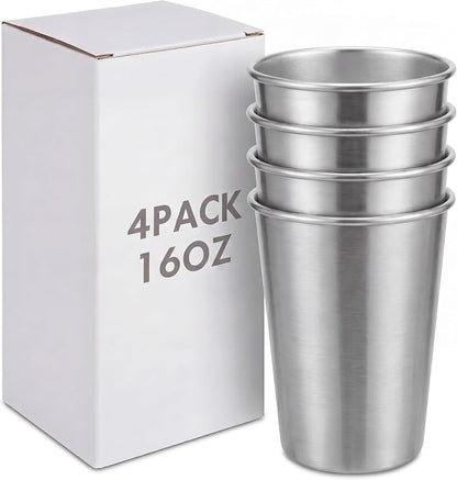 Mimorou 4 Pack 16 oz Stainless Steel Pint Cups Metal Cups Unbreakable Drinking by Mimorou