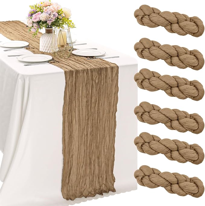 6 Pieces Nude 10FT Cheesecloth Table Runner Boho Gauze Fabric Table Runner by JALANCY