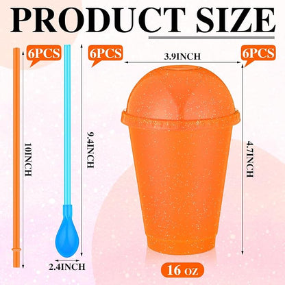 6 Set Slushie Cups with Dome Lids and Straws Detachable Spoon Straws Reusable - Image 2