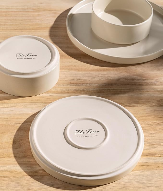 Ceramic Dinnerware Set for 8, 24-Piece Plates and Bowls Set | Lightweight - Image 3