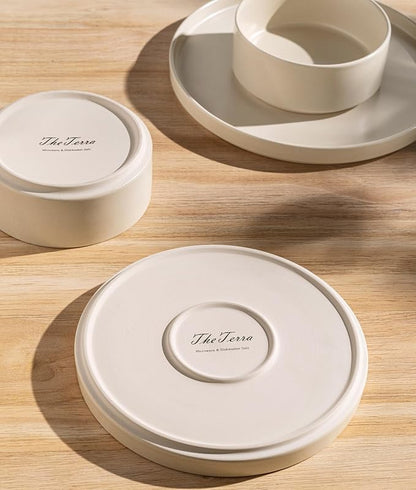 Ceramic Dinnerware Set for 8, 24-Piece Plates and Bowls Set | Lightweight - Image 3