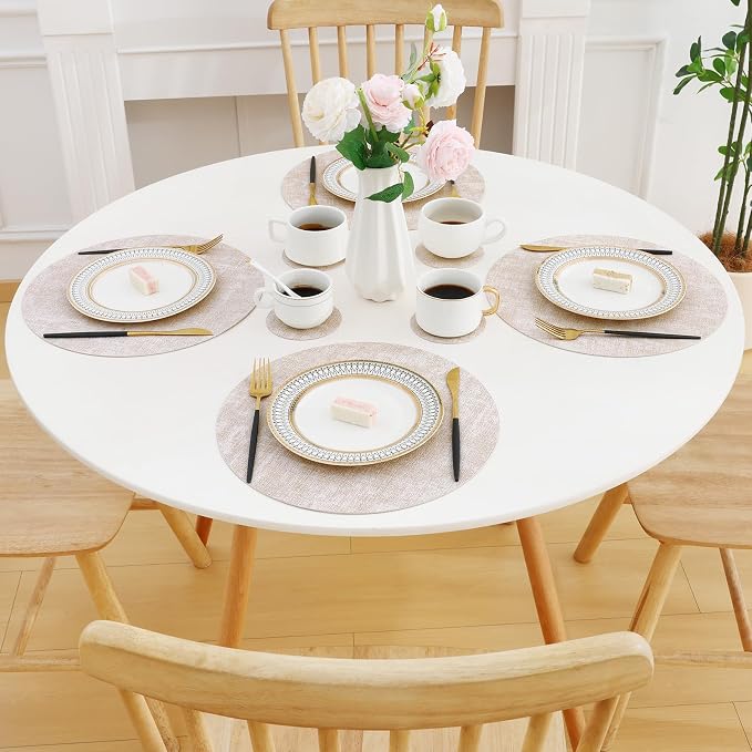 Homaxy Round Faux Leather Placemats and Coasters, Wipeable Place Mats, - Image 8