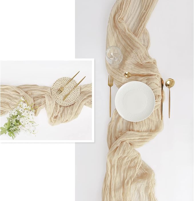 6Pcs Beige Cheesecloth Table Runner Gauze Rustic Boho Decoration | 35x120 Inches - Image 6
