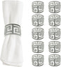 Shiny Silver Napkin Rings Set of 12, Greek Key Round, Modern Cuff Design for Wedding Party Decorations, Kitchen, Holiday Table,Rust Proof,Hotel, Home,Iron, Table Accessories for Dining,Gift