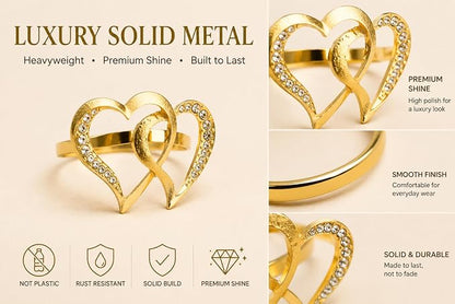 Gold Napkin Rings Set of 12 – Heart Design – Romantic Napkin Ring Holders - Image 4