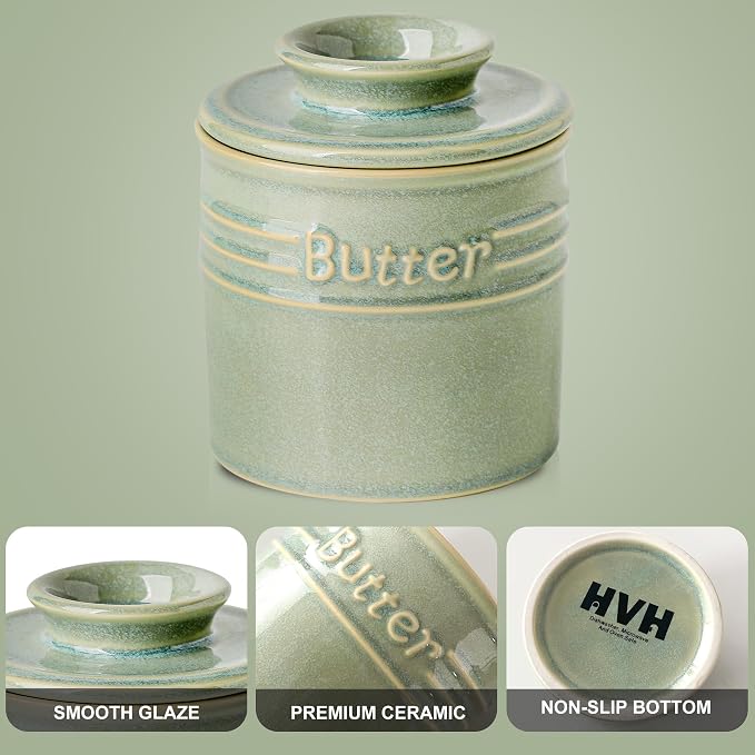 HVH Ceramic Butter Crock with Water Line, French Butter Dish with Lid - Image 6