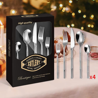 20 Pieces Bamboo Flatware Set Silverware Set Service - Image 8
