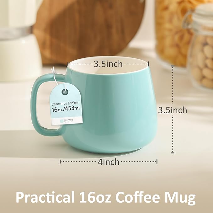 Teocera 16oz Ceramic Coffee Mugs Set of 4 – Stackable Latte Cups, Dishwasher & - Image 3