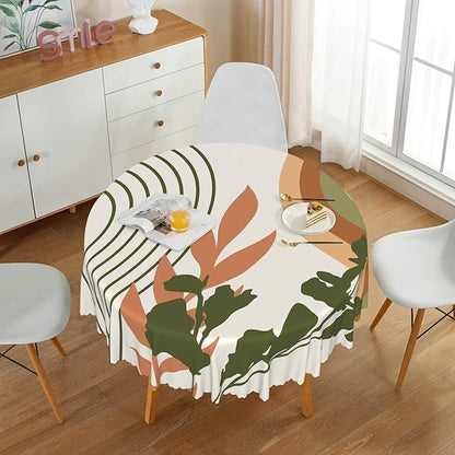 Laeacco 70 Inch Boho Mid Century Round Tablecloth Abstract Rainbow Sun Modern Geometric Art Print Table Cloth Washable Waterproof Wrinkle Free Table Cover for Kitchen Dining Picnic Party Decoration