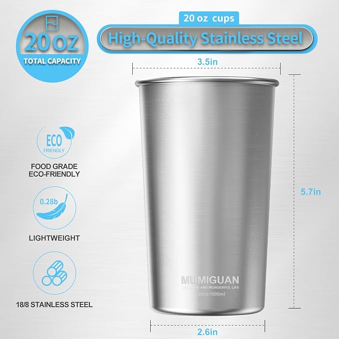 Stainless Steel Cups 20oz/600ml, Stainless Steel Pint Tumbler | Camping - Image 3