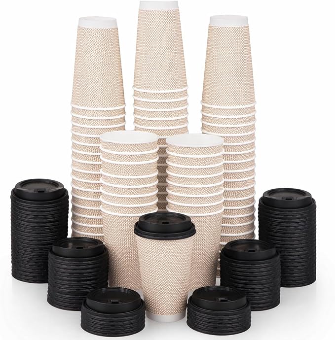 Promora 16 oz Natural Cream Disposable Coffee Cups - Image 9