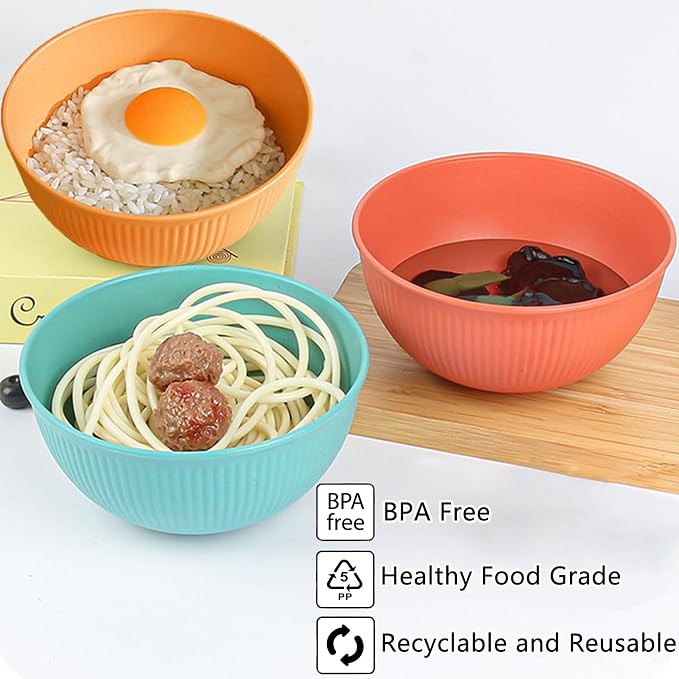 Unbreakable Wheat Straw Cereal Bowls Set of 6, 24 OZ Microwave and Dishwasher - Image 3