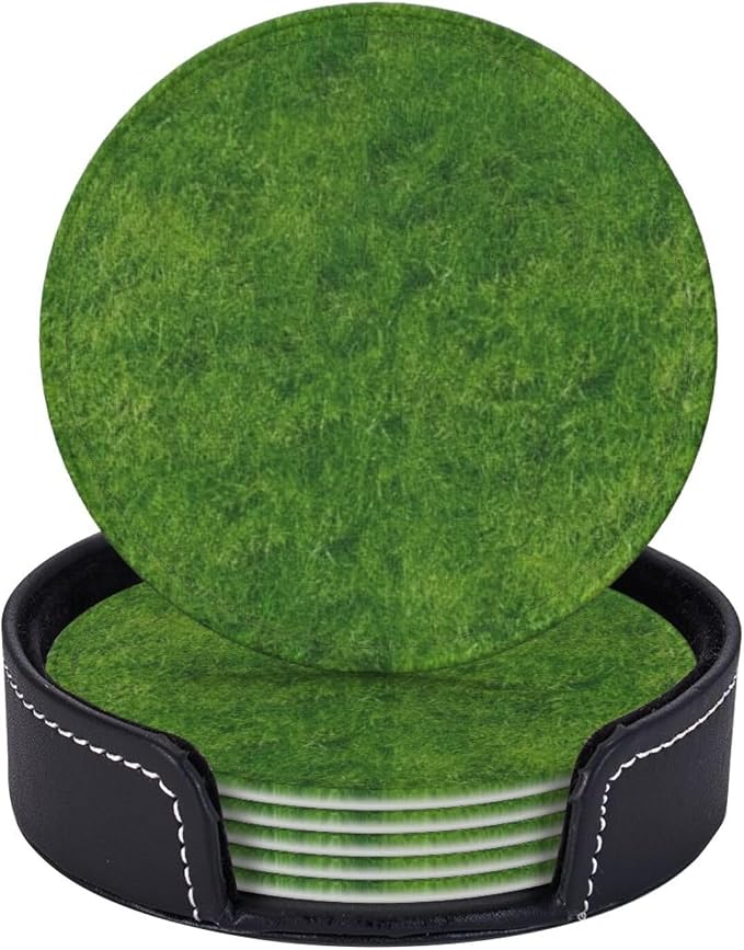 6 Pcs Green Grass Leather Coasters by CAPVKING