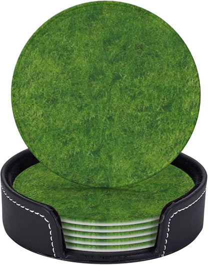 6 Pcs Green Grass Leather Coasters by CAPVKING