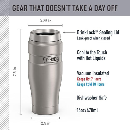 THERMOS Stainless King Vacuum-Insulated Travel Tumbler, 16 Ounce, Matte Steel - Image 2