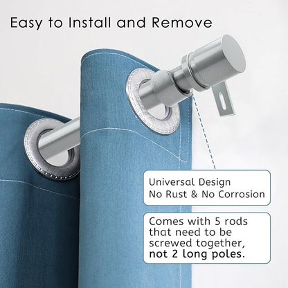 Curtain Rods for Windows 16 to 88 Inches Adjustable Length 1 Inch Diameter Window Curtain Rod with Aluminium End Cap, Silver Gray