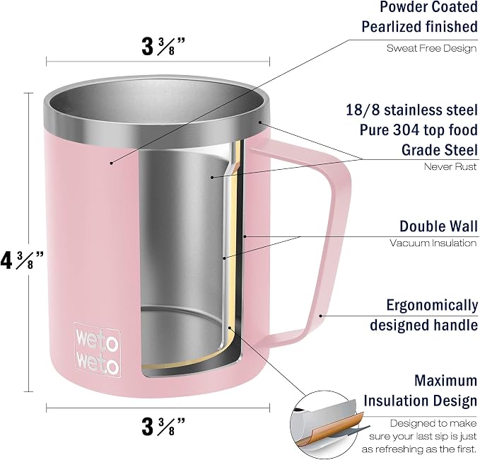 WETOWETO 14 oz Coffee Mug, Vacuum Insulated Camping Mug - Image 3