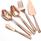 Large Hostess Serving Utensils Set, Stainless Steel Heavy Duty Hammered Serving spoons, Slotted Spoons, Serving Fork, Cake Server, Butter Knife, Dishwasher Safe（Rose Gold）