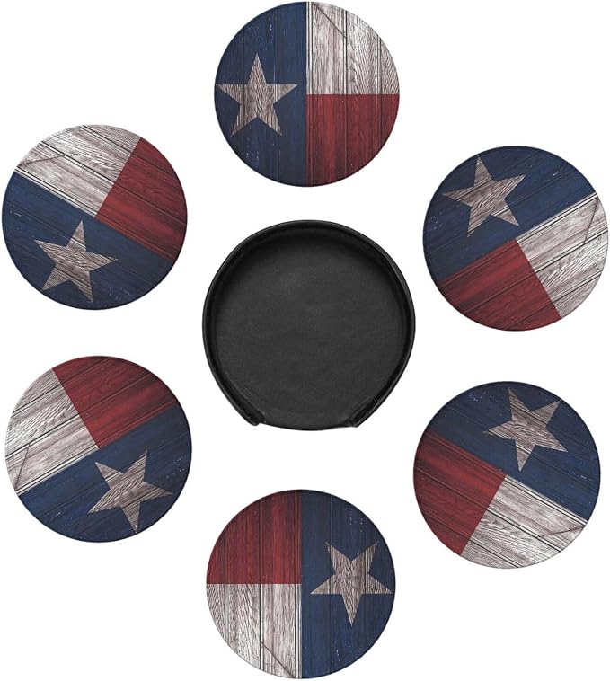6 Pcs Texas State Flag White Star Leather Coasters - Image 7