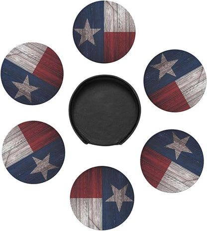 6 Pcs Texas State Flag White Star Leather Coasters - Image 7