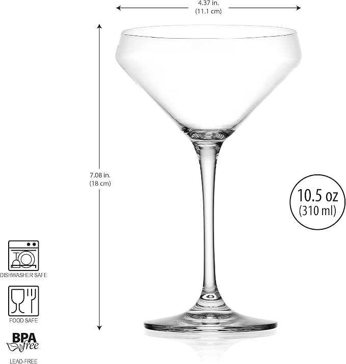 Glaver's Martini Glasses Set of 4 Cocktail Glasses, 10.5 Ounce Stemmed - Image 2