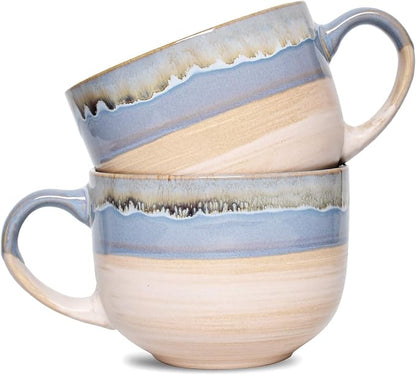 Bosmarlin Large Ceramic Coffee Mug Set of 2, Stoneware Jumbo Latte Mugs by Bosmarlin