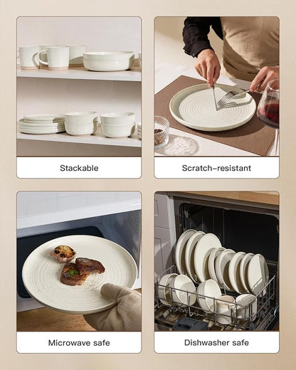 Stoneware Dinnerware Sets with Pasta Bowls, Service - Image 4