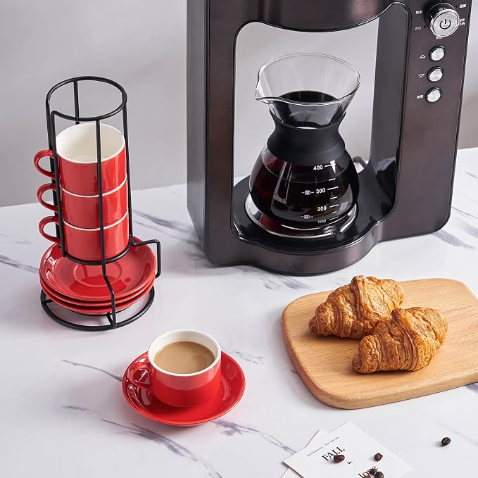 YOLIFE 2.5oz Espresso Cups Set of 4, Porcelain Stackable Espresso Cups - Image 5