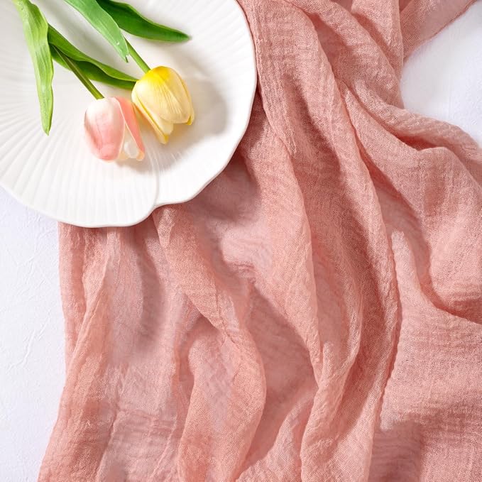 Cheesecloth Table Runner Summer Boho Wedding Shower Party Home Decor | Rose - Image 3