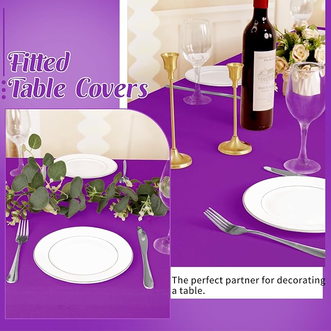 HAISIWLKJ 6 Pack Table Cloth 8ft Purple Tablecloths for Rectangle Folding Table Spandex Fitted Stretch Cover Wrinkle Resistant Washable Protector for Party, Wedding, Banquet, Festival.