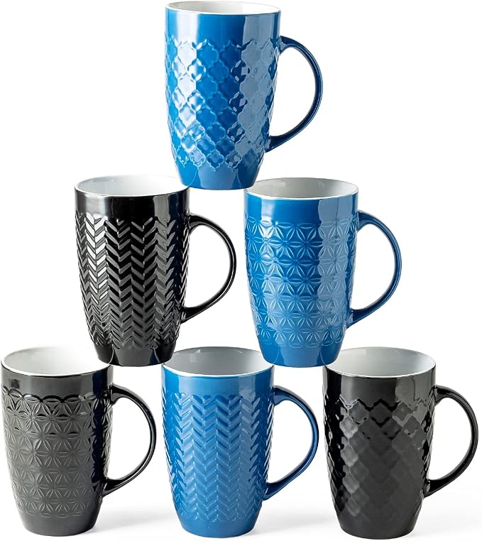 AmorArc 20 oz Large Coffee Mugs Set of 6, Tall Ceramic Coffee Cups | 3 Assorted by AmorArc