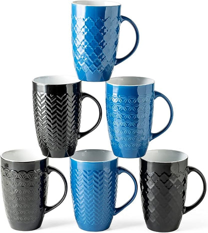 AmorArc 20 oz Large Coffee Mugs Set of 6, Tall Ceramic Coffee Cups | 3 Assorted by AmorArc