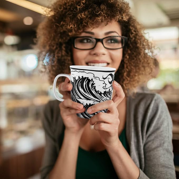 Karma Gifts 14 oz Black and White Boho Mug Mermaid - Image 6