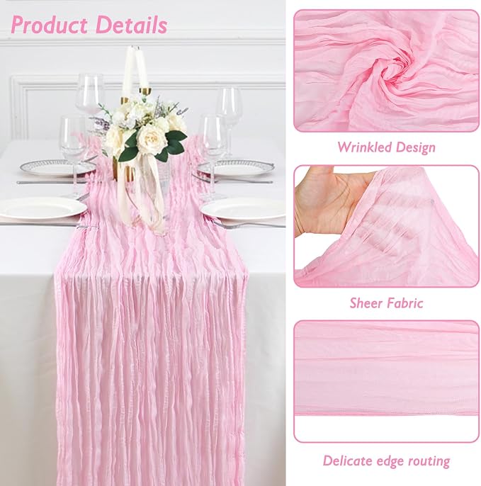 8 Pack Candy Pink Cheesecloth Table Runner 120 Inch Boho Wedding Decor | - Image 3
